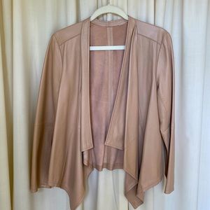 100% Lambskin jacket in blush pink in a draped neck style.